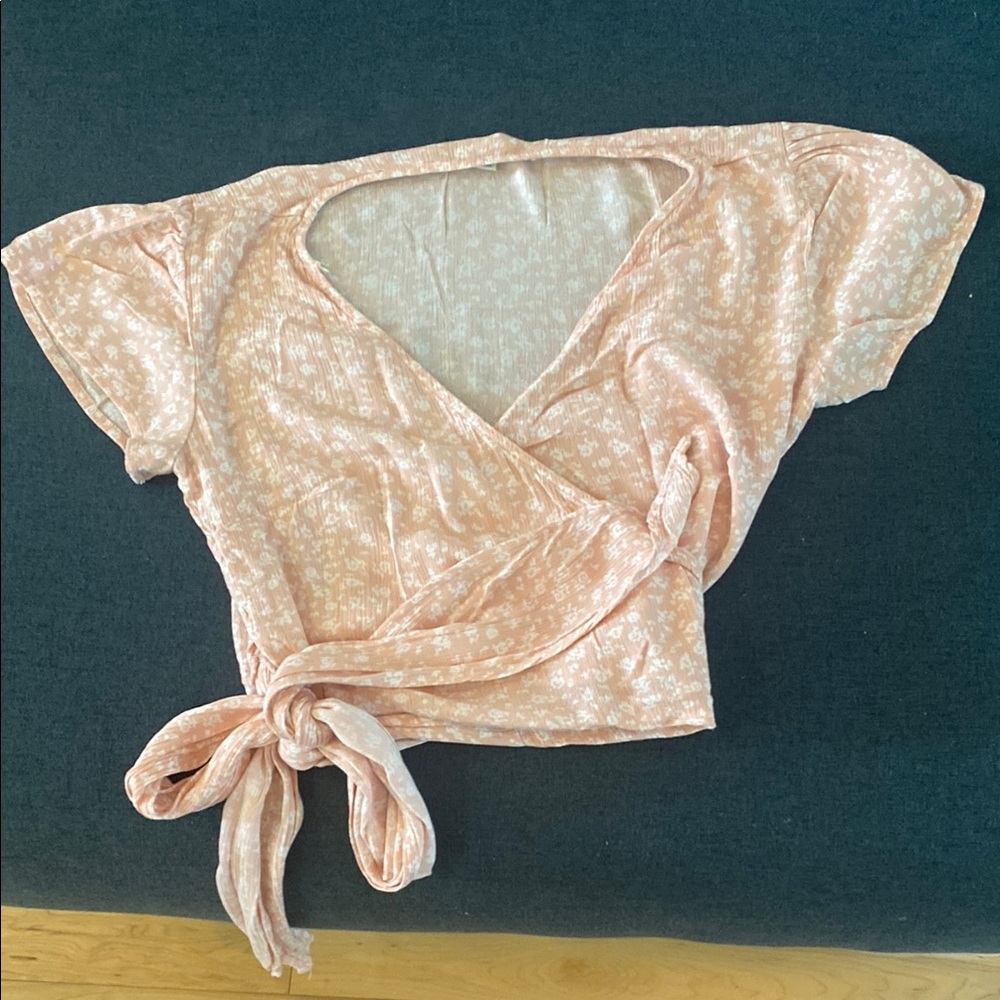 Garage Orange Gold Wrap Blouse with Cap Sleeves